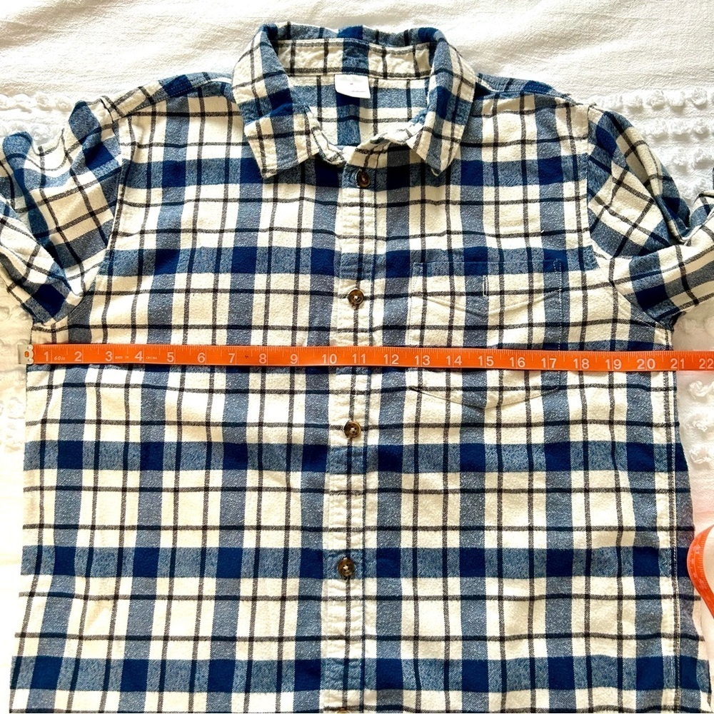 Hanna Andersson Women’s 100% Cotton Flannel Blue and Cream Button Down Sz M EUC - Picture 11 of 13